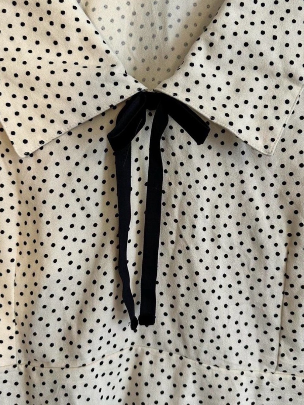 Old Navy Cream Polka Dot Dress XL V Neck Collar Long Sleeves Coquette Kawaii - Picture 5 of 8
